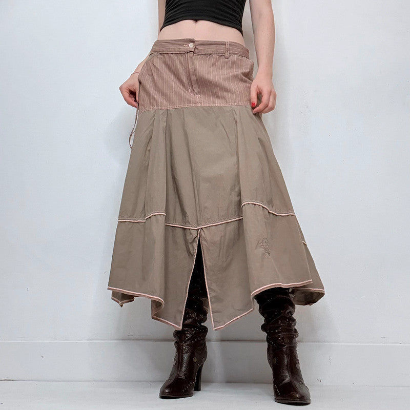 Khaki drop waist pinstripe maxi skirt