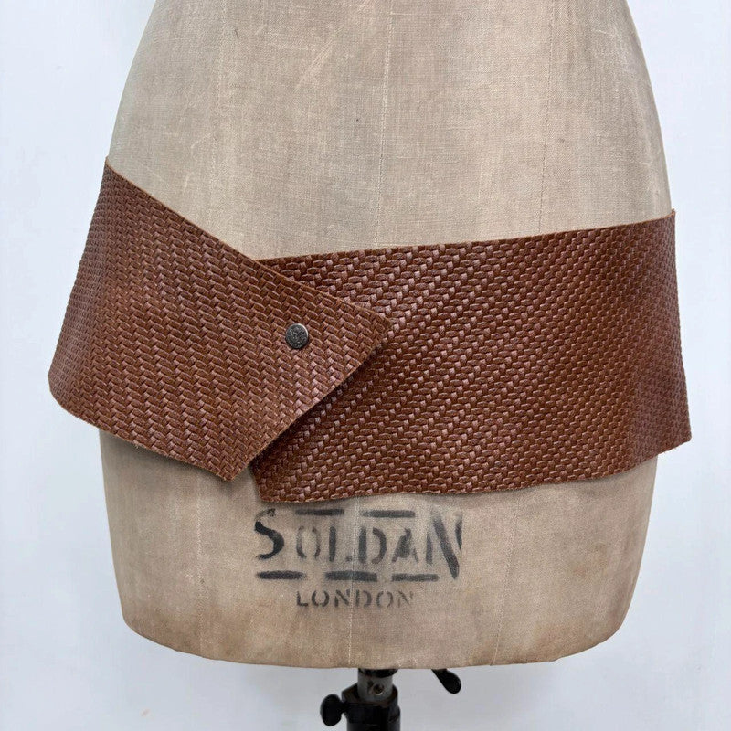 brown woven leather save the queen belt