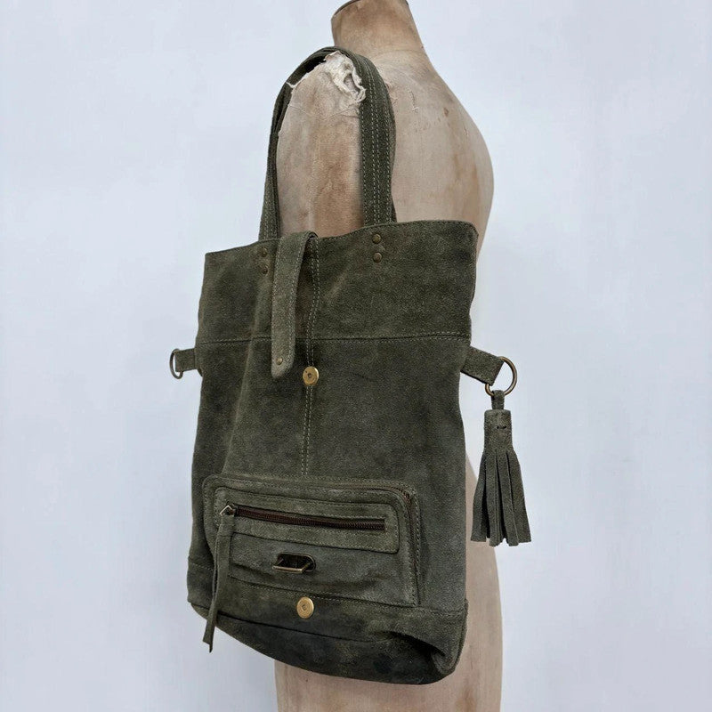 khaki green suede western bag