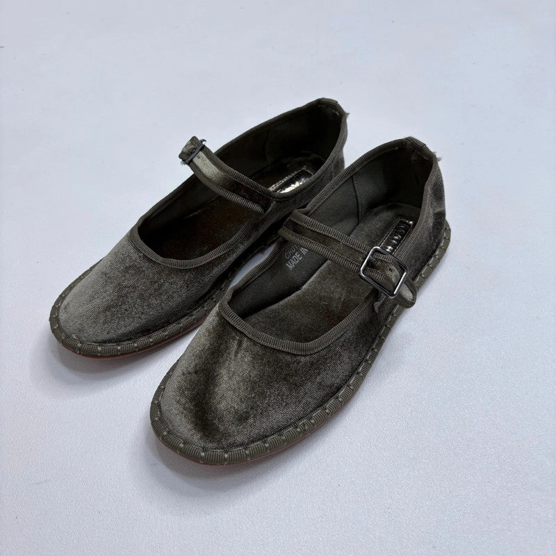 khaki velvet furlane ballerina pumps