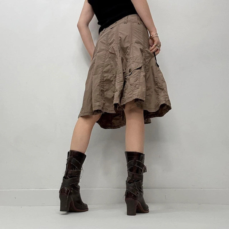 brown flared grunge utility skirt