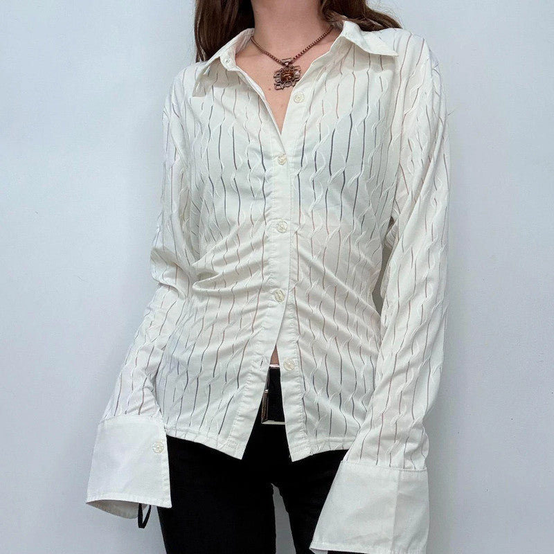 sheer white stretch flared shirt