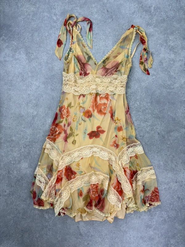 Butter yellow summer dress layered floral watercolour