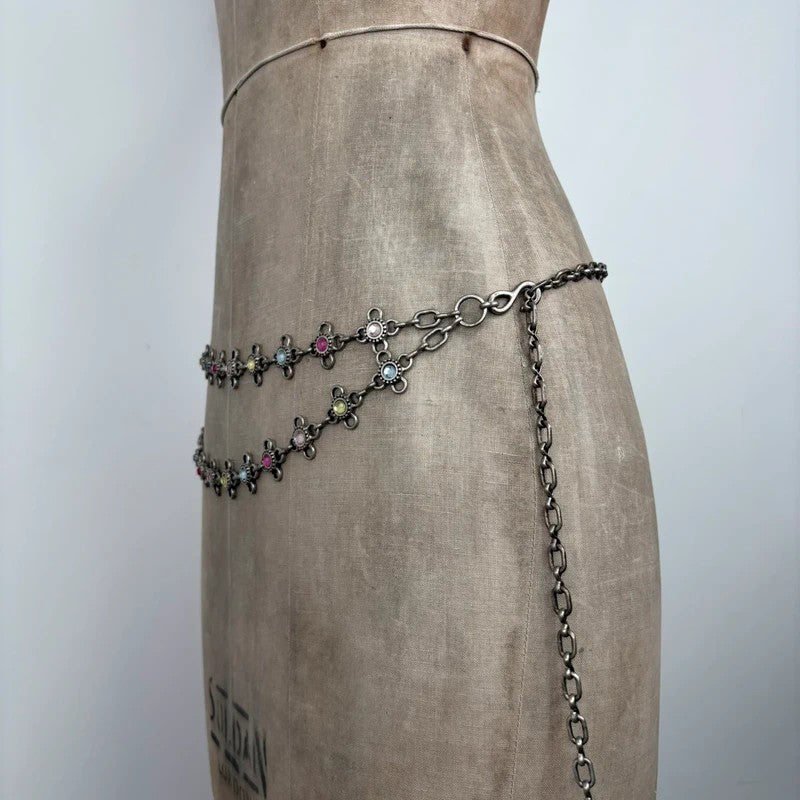 silver waist chain gem embellished chain belt