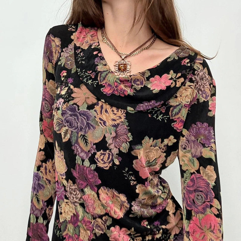 slouchy floral draped neck t-shirt