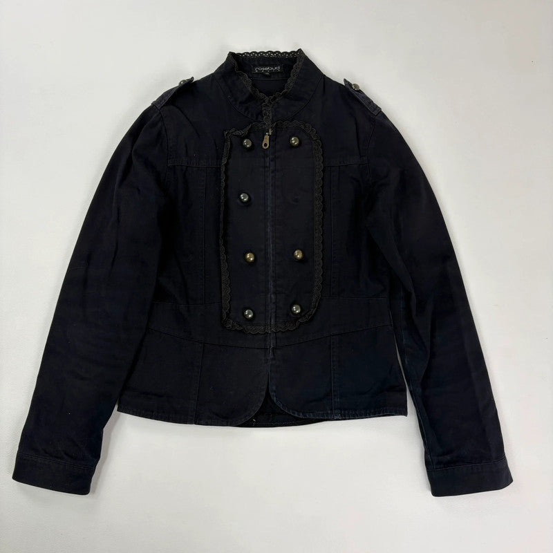 black napoleonic lace embellished cropped military jacket