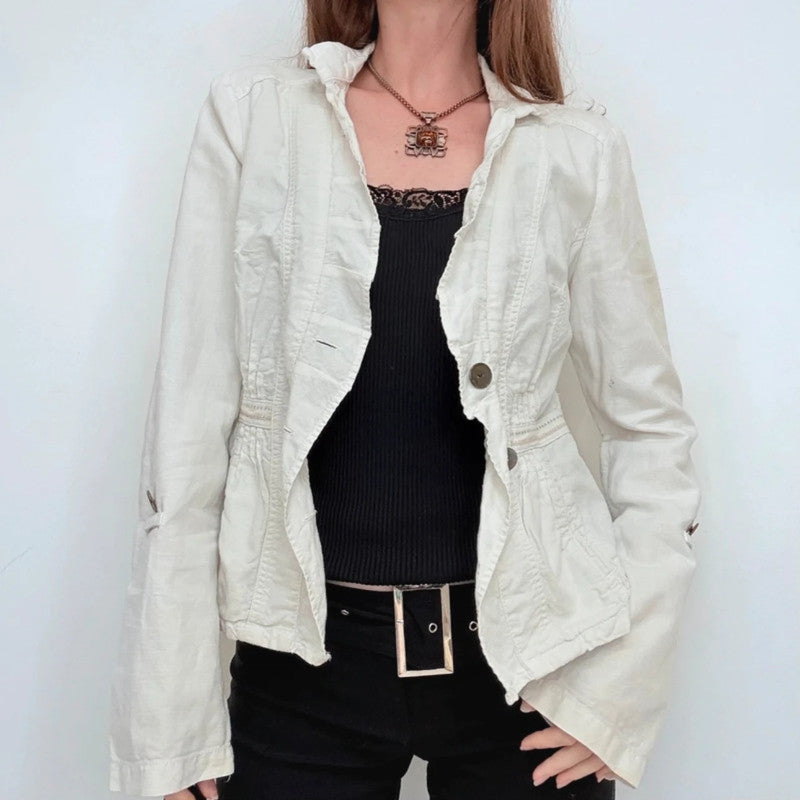 white linen fitted flared regency napoleonic jacket
