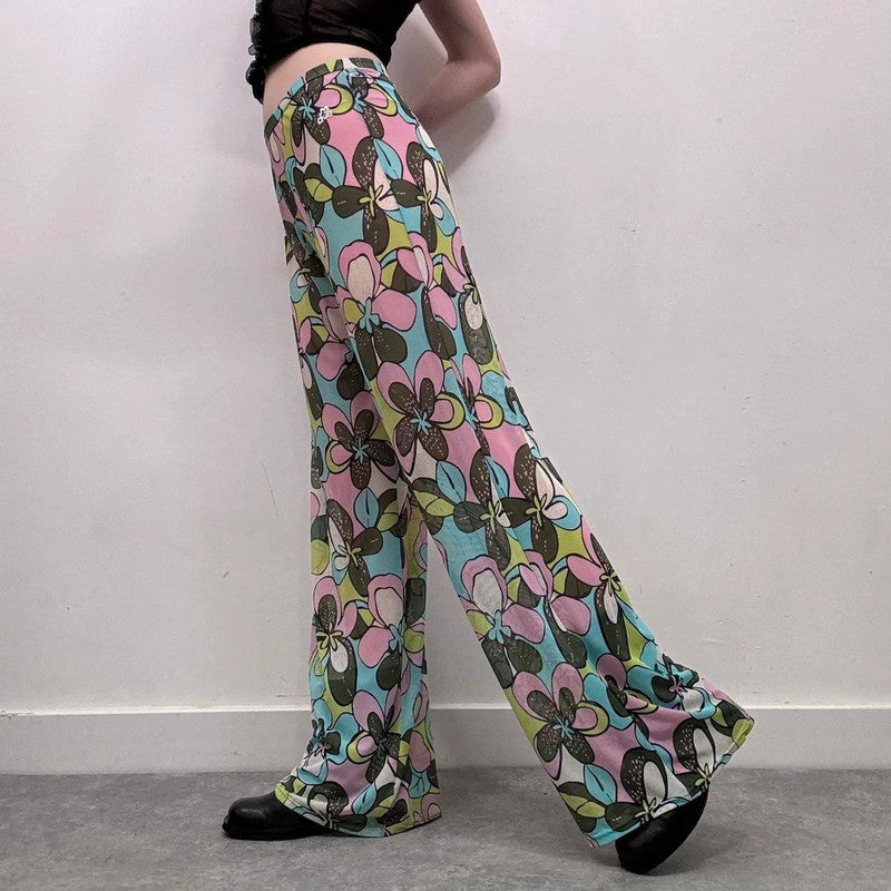 mesh sheer wide-leg pants