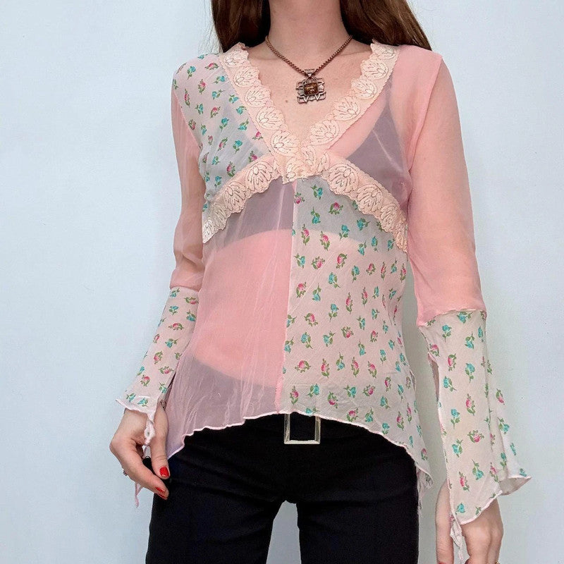 pastel pink flutter flared boho hippie shirt