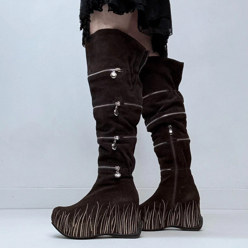 chunky platform pixie zipper boots