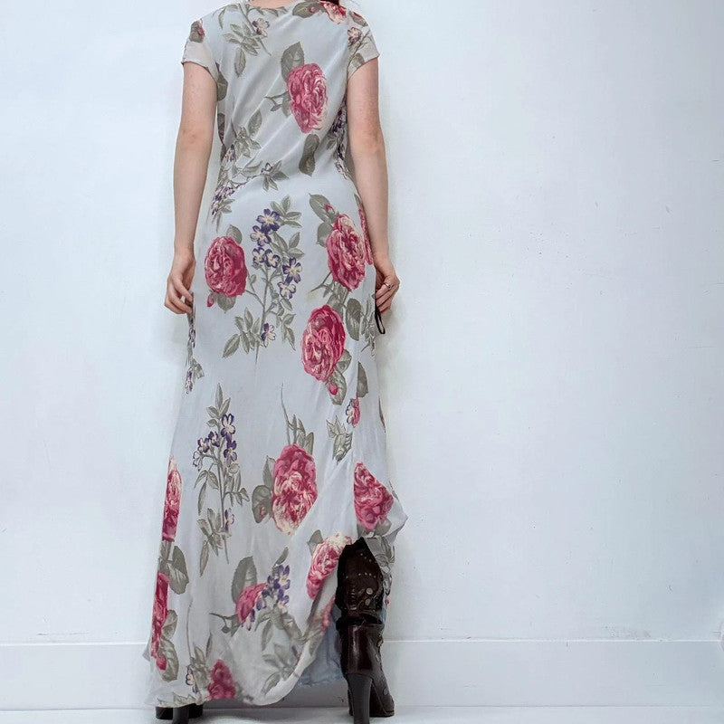 Floral bias-cut ruffle floral maxi dress