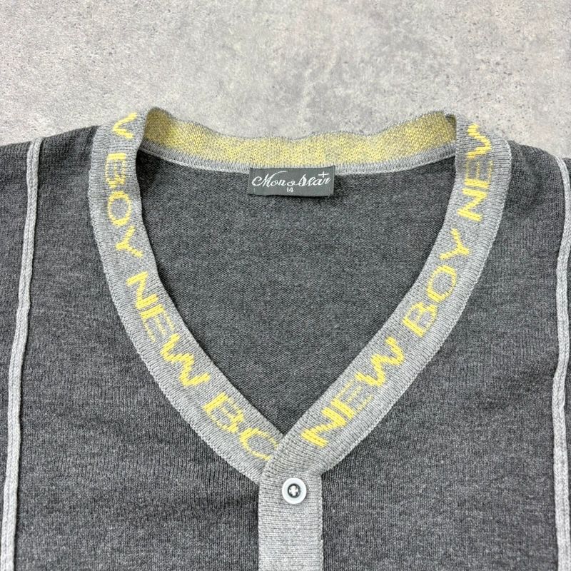 grey cropped knit pinstripe cardigan