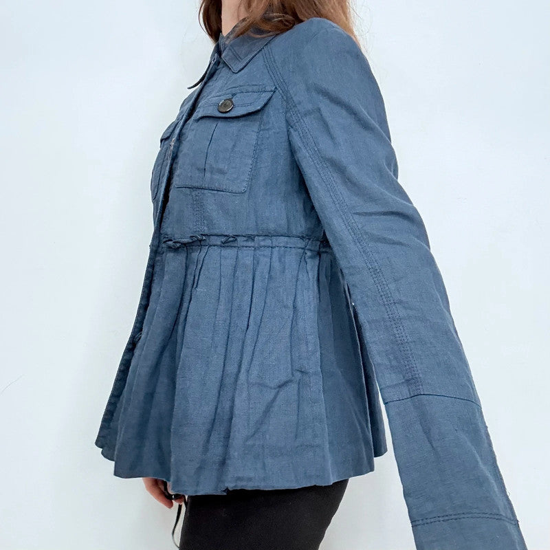 Navy flared pleated Pea coat jacket