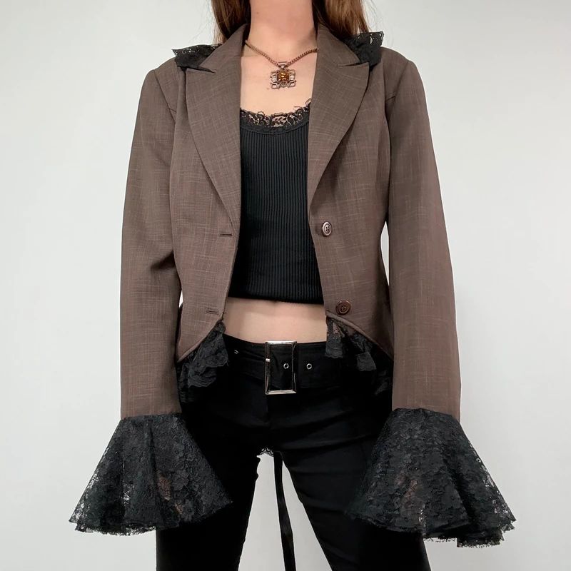 brown steampunk flared lace corset jacket