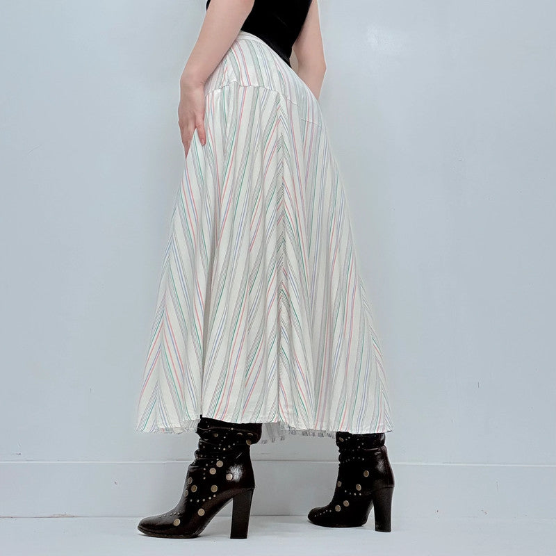 white flared pinstripe circle skirt