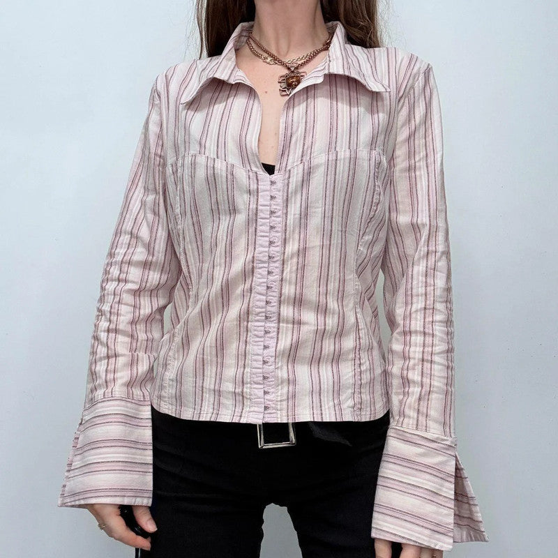 pink hook and eye pinstripe shirt