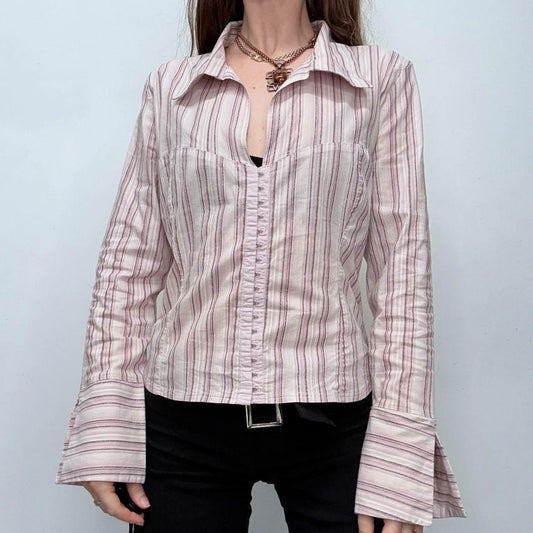 pink hook and eye pinstripe shirt