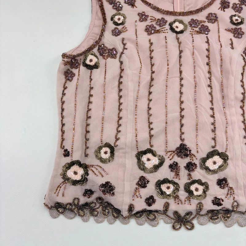 Pink Beaded embellished embroidered Vest top