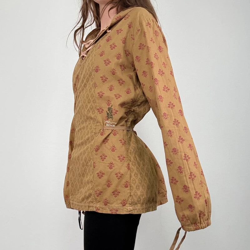 tan khaki printed cotton shirt