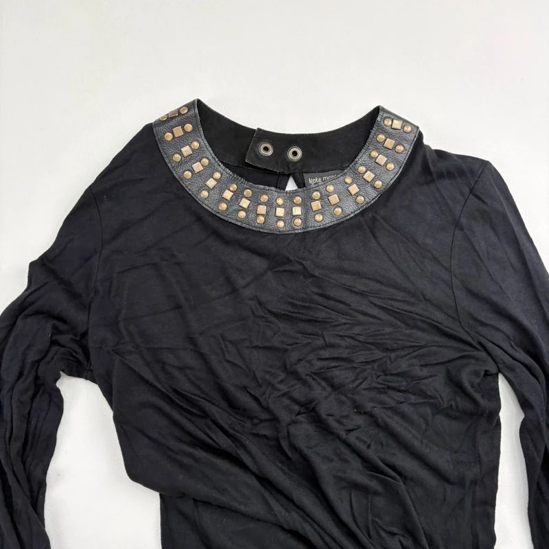 Kate moss for topshop Black Studded Leather T-Shirt