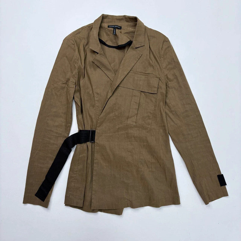 tan asymmetric buckle shirt