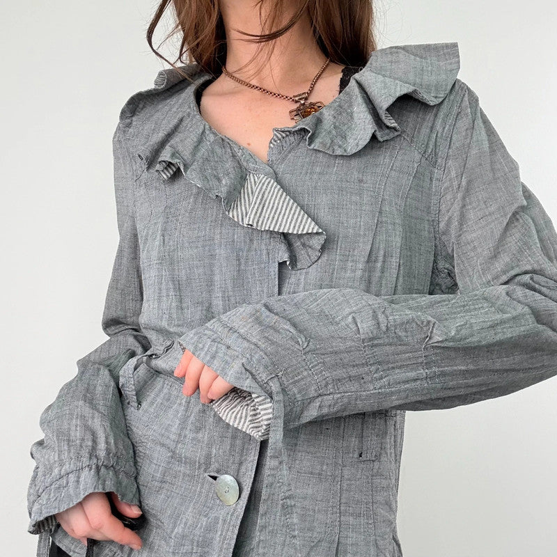 grey crinkle flared ruffle jacket
