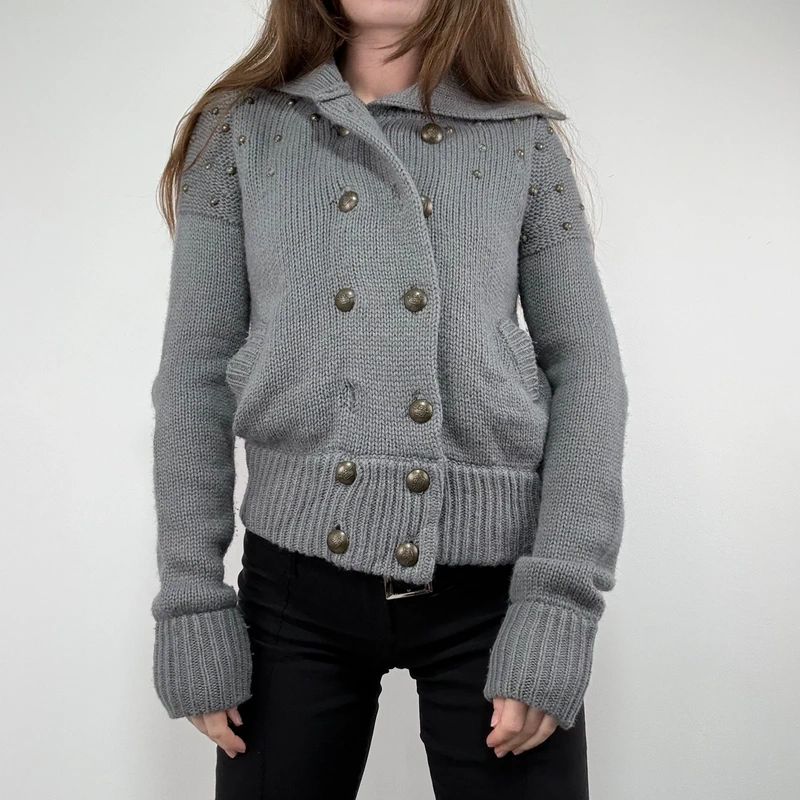 Grey knitted napoleonic cardigan