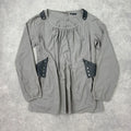 utility khaki pleated blouse with harness braces