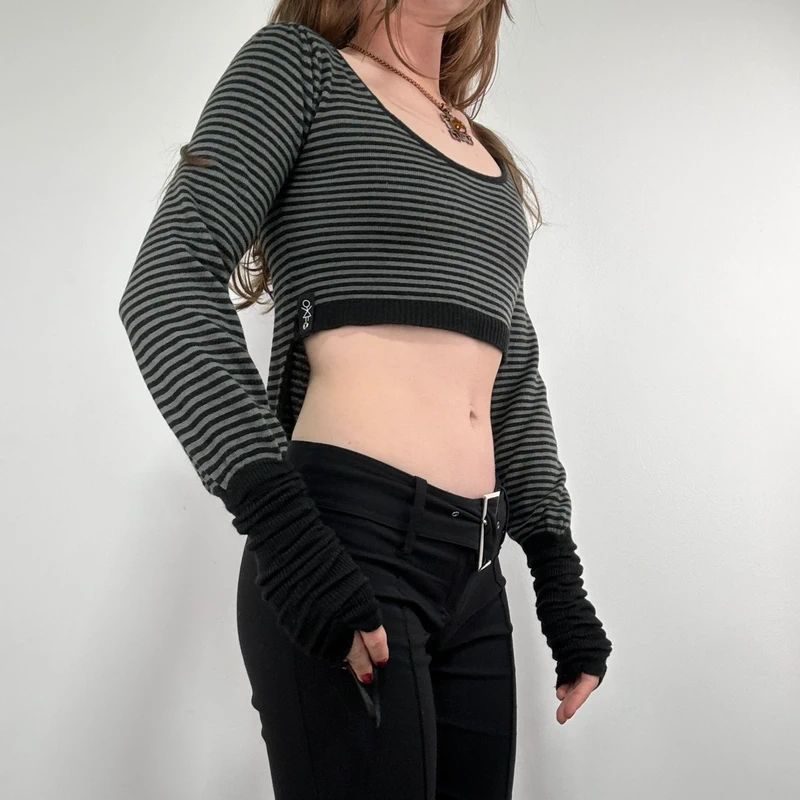 cropped pinstripe gathered engineered jumper
