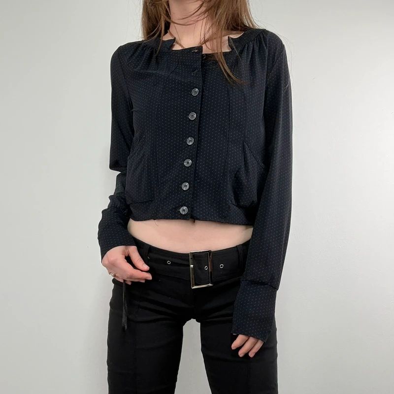 black polkadot cropped stuctured button through shirt