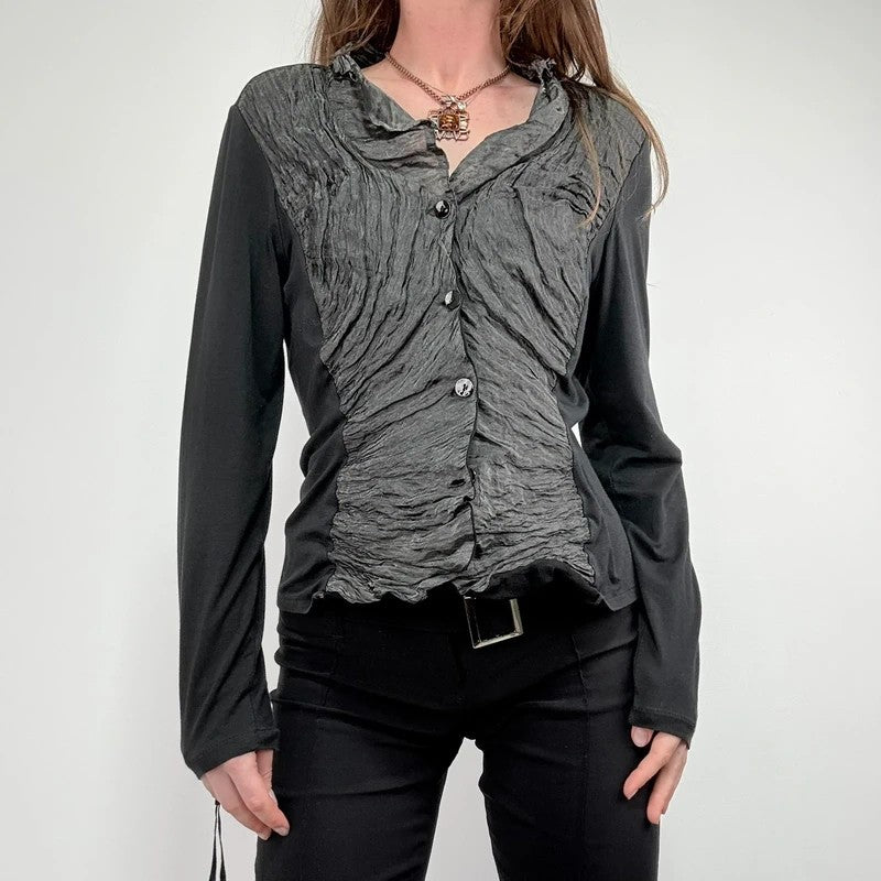 Button through textured cardigan with jersey flare sleeve