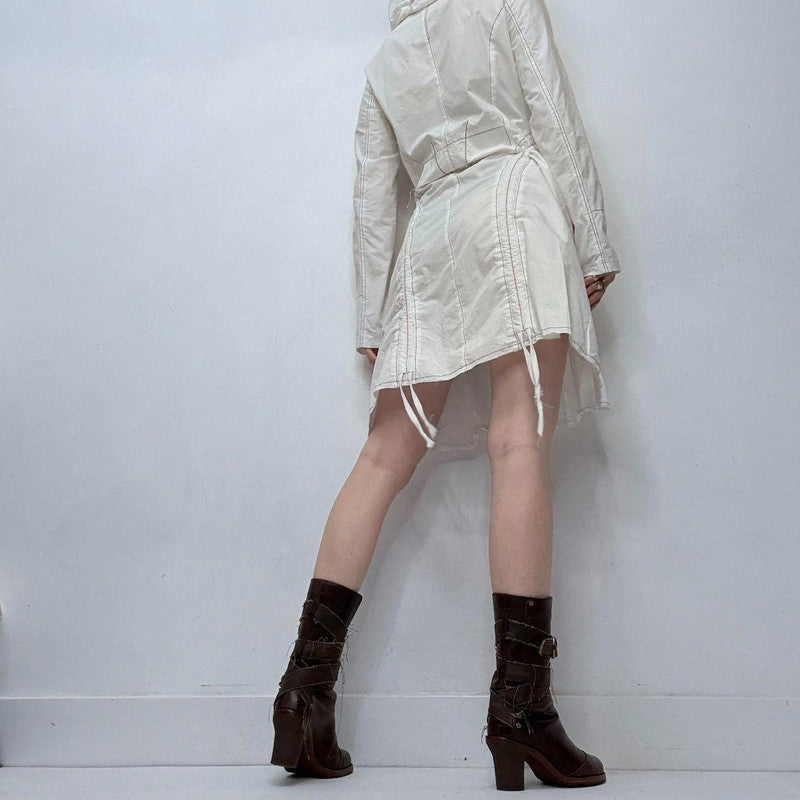 white flared structured zip-up dress