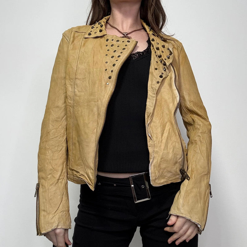 studded cropped leather asymmetric jacket