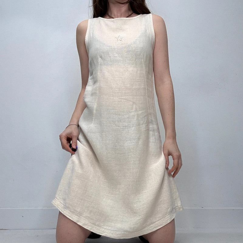 white linen aline midi dress