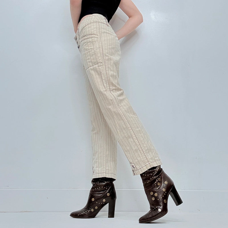 cream pinstripe trousers