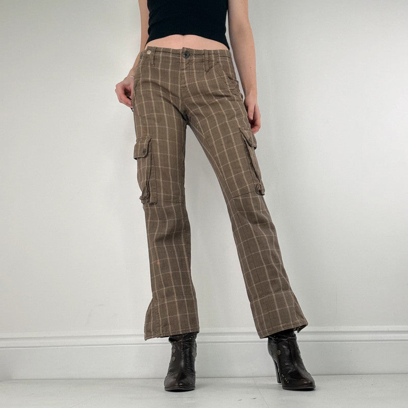brown tartan Diesel straight leg utility trousers