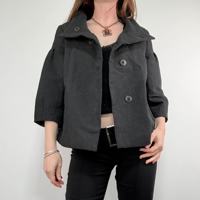 Grey structured boxy high neck jacket