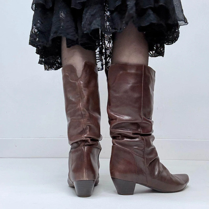 brown leather gathered cowgirl boots