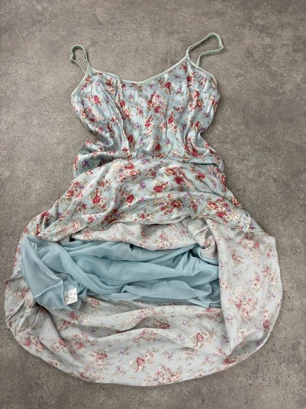 vintage bias cut baby blue floral dress