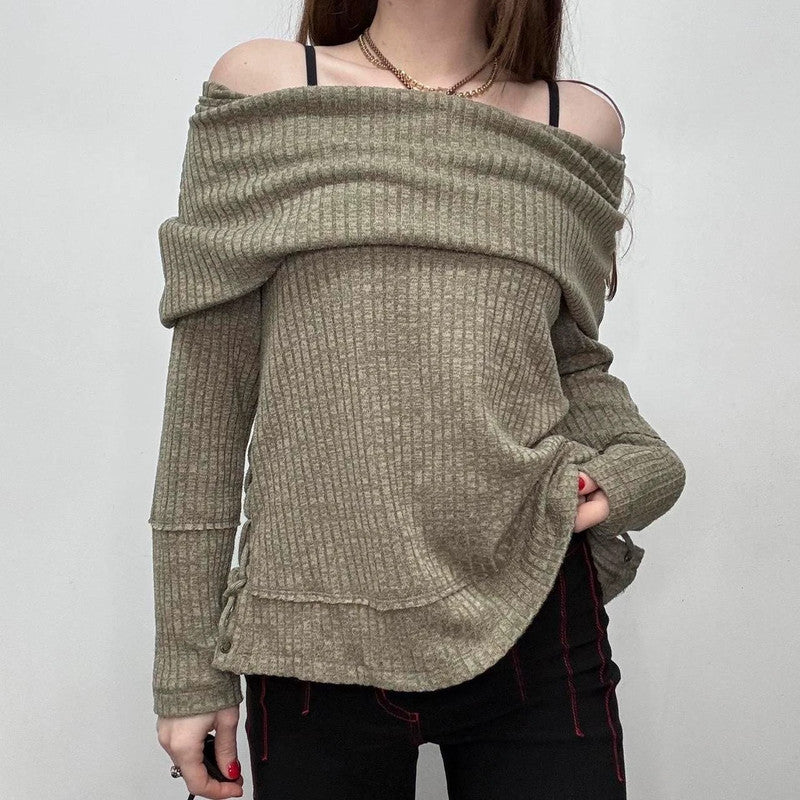 slouchy off the shoulder ribbed jumper