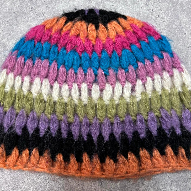 rainbow wool crochet beenie