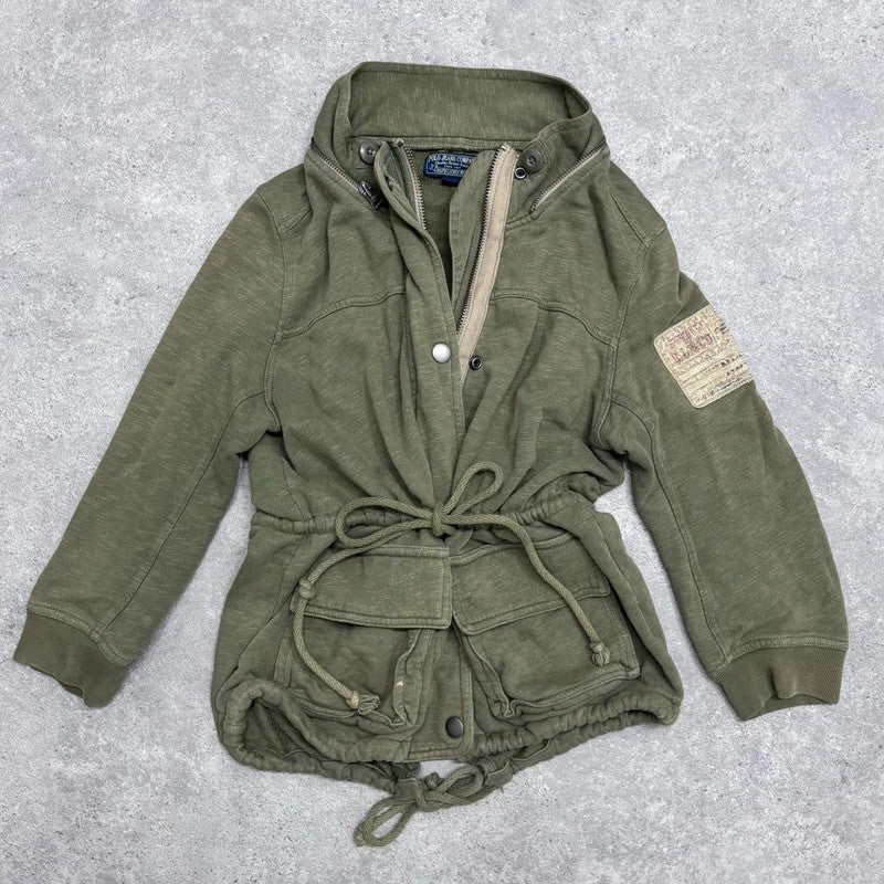khaki cotton jersey cargo utility jacket