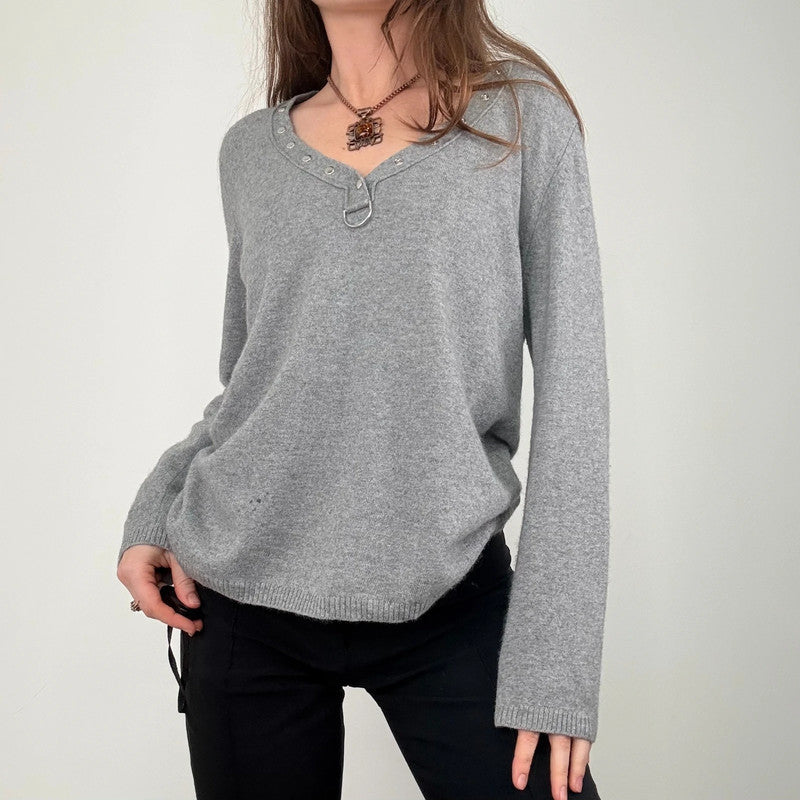 grey cashmere slouchy studded jumper