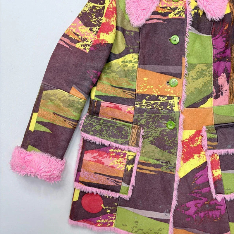 pink graphic Custo Barcelona patchwork  coat