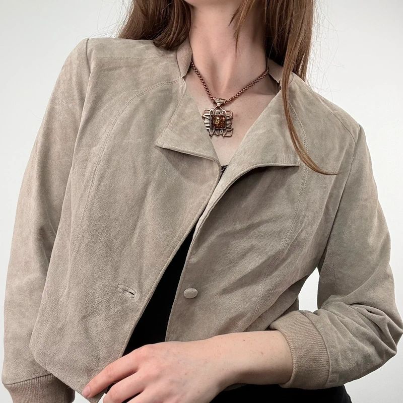 tan suede cropped boxy jacket