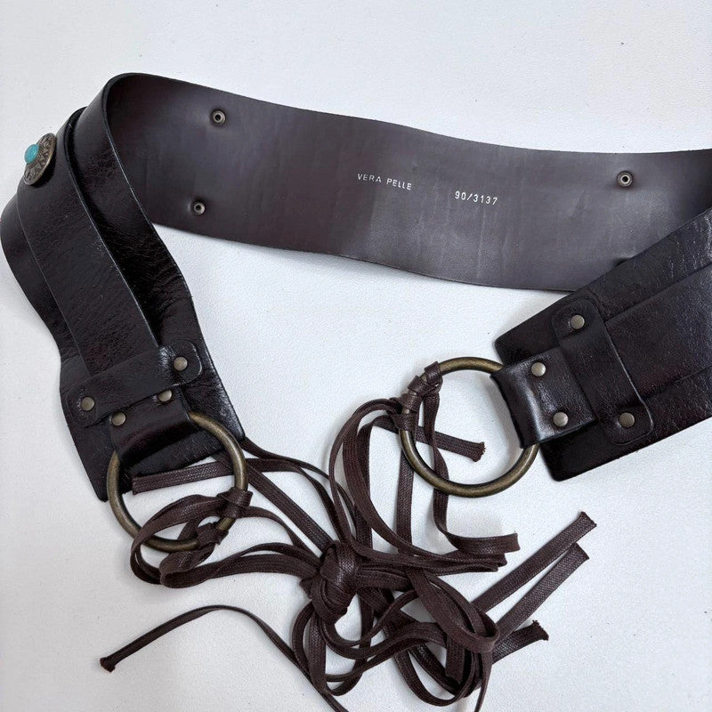 brown leather boho western belt