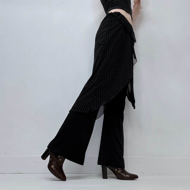 black layered polkadot skirt trousers