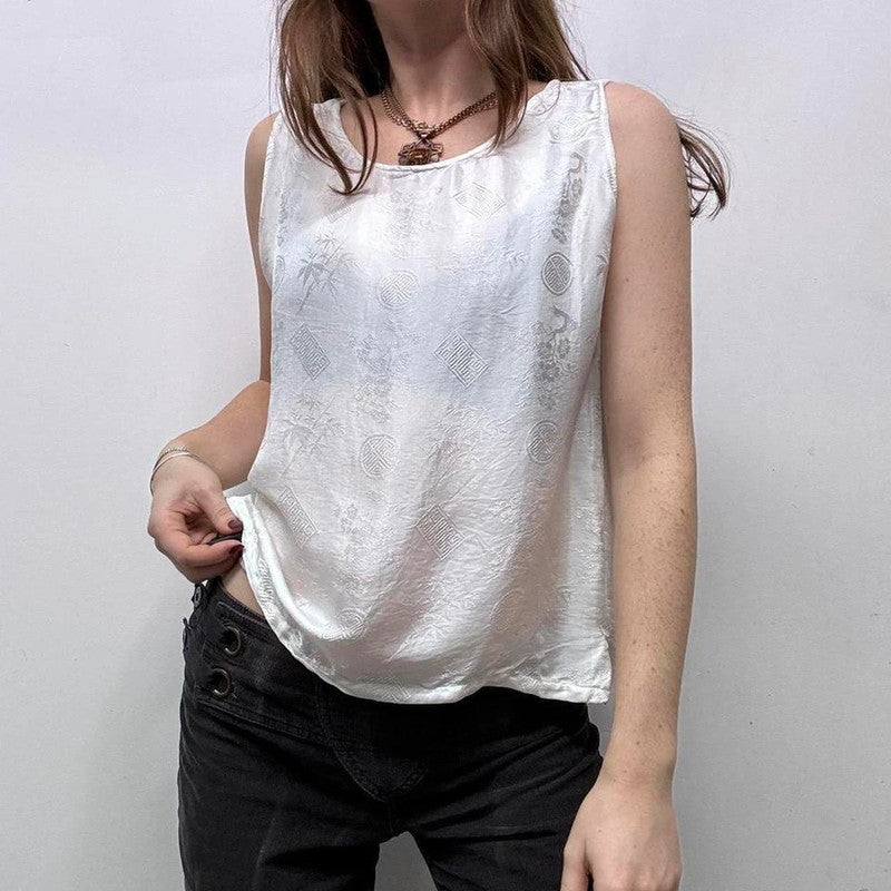 sheer white silk patterned vest