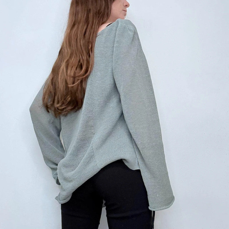 blue sheer knit asymmetric jumper