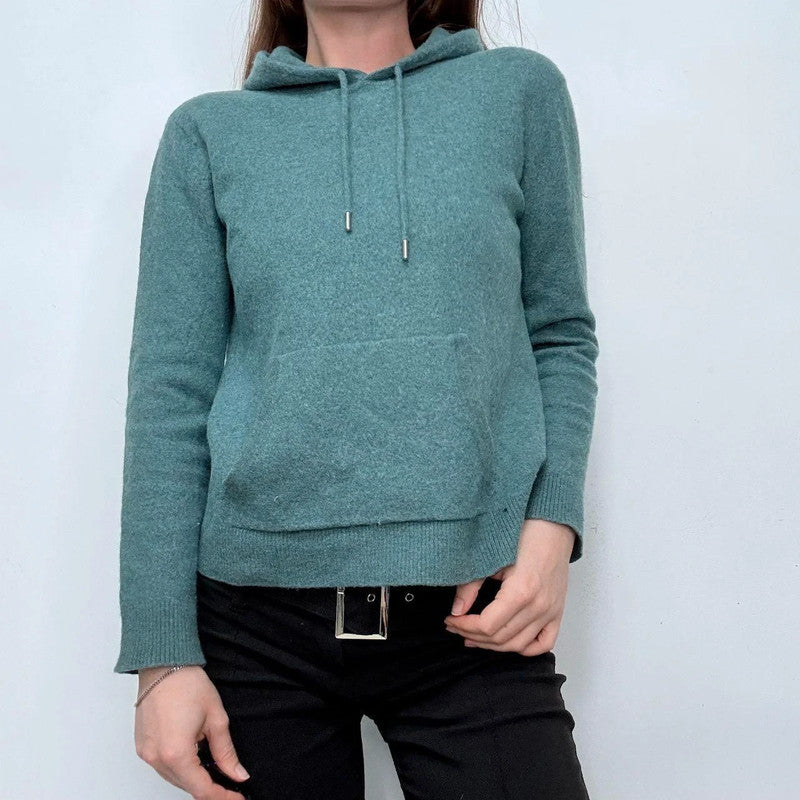 blue wool knitted hoodie